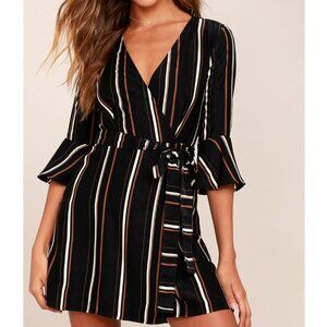 Lulus Black Striped Wrap Mini Dress